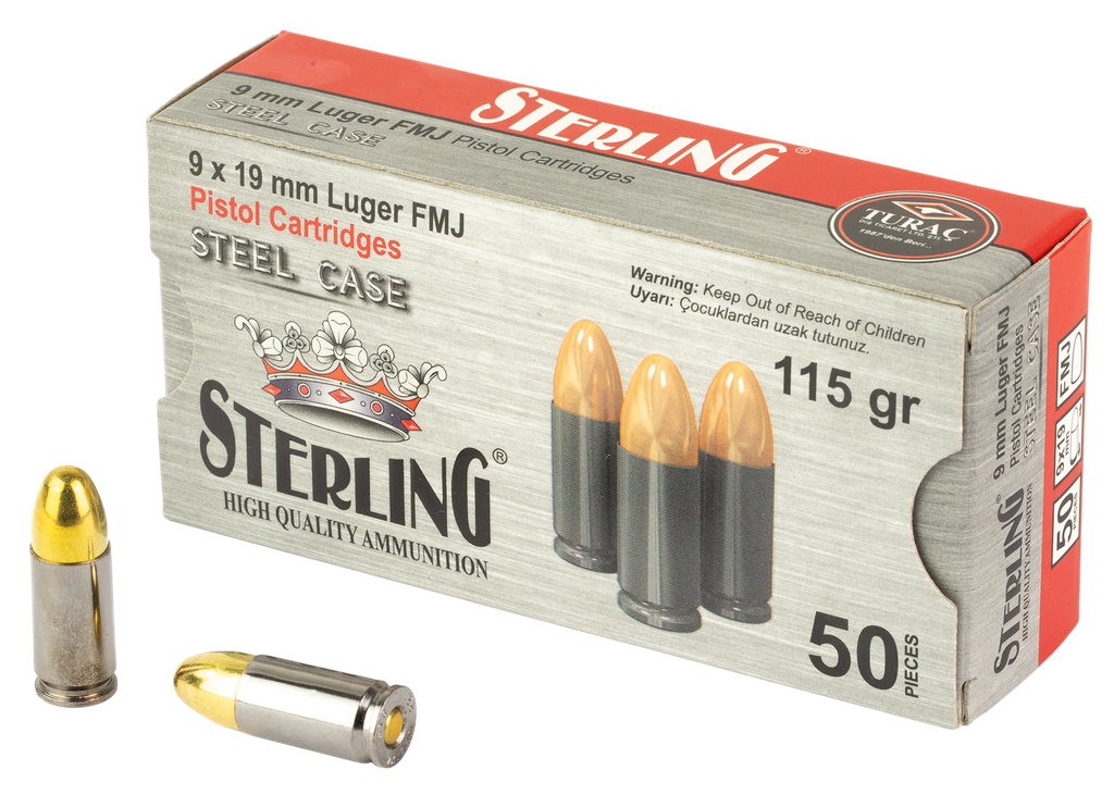 Sterling 8698779957674   9mm Luger 115gr Full Metal Jacket 50 Per Box/20 Case