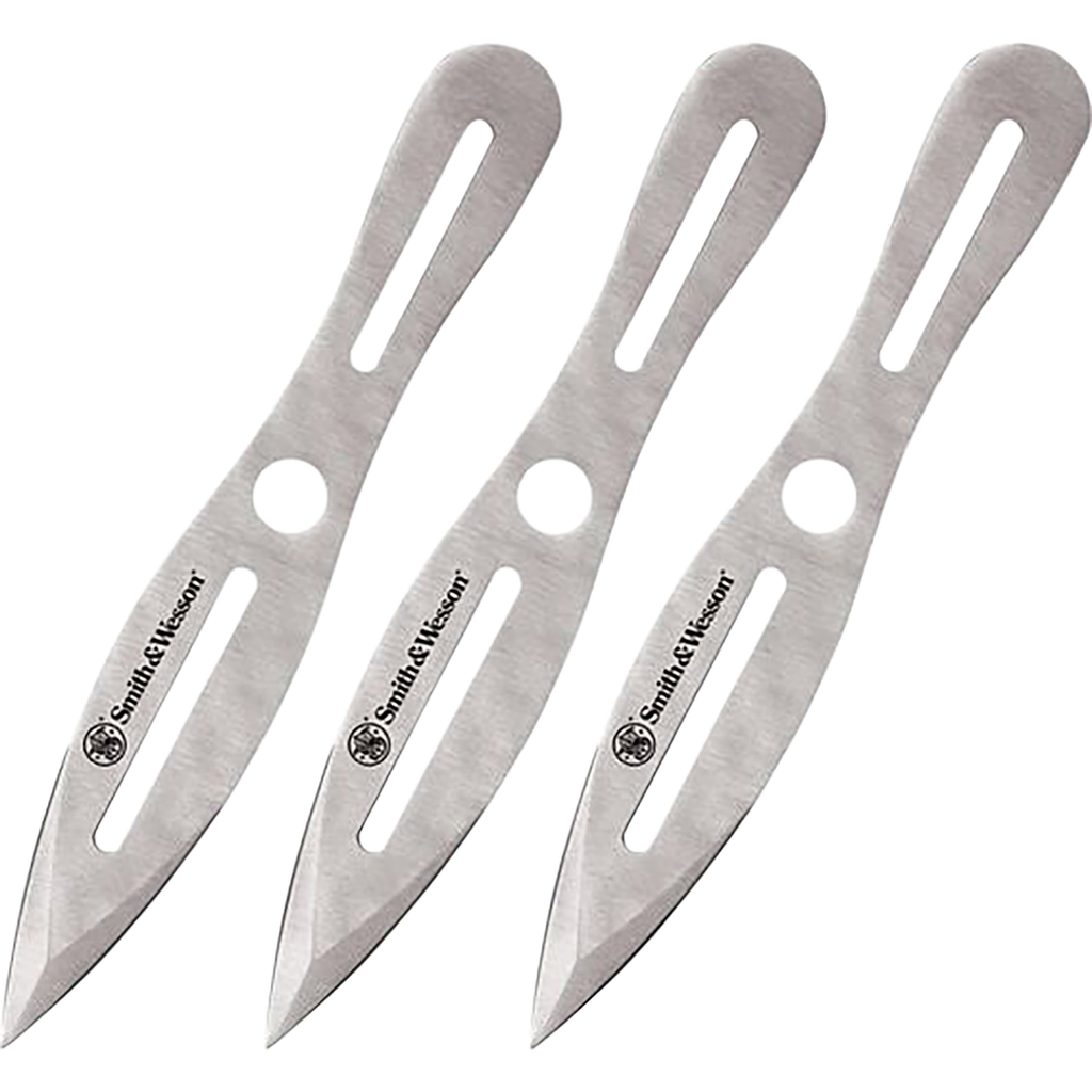 Smith & Wesson Knives SWTK10CP Bullseye Throwing Knives 5" Fixed Dual Edge Spear Point Plain 2Cr13MoV SS Blade, Stainless Steel Handle, Includes Sheath Set of 3, 10" OAL