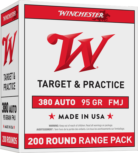 [PROD26-00044] Winchester Ammo USA380W USA  380ACP 95gr Full Metal Jacket 200 Per Box/5 Case
