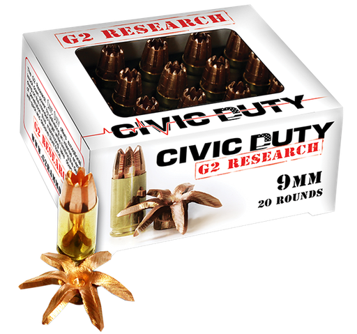 [PROD26-00046] G2 Research G00602 Civic Duty  9mmLuger 96gr Copper Expansion Projectile 20 Per Box/25 Case