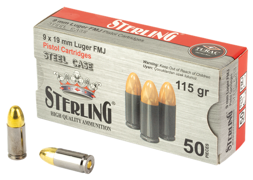 [PROD26-00048] Sterling 8698779957674   9mm Luger 115gr Full Metal Jacket 50 Per Box/20 Case